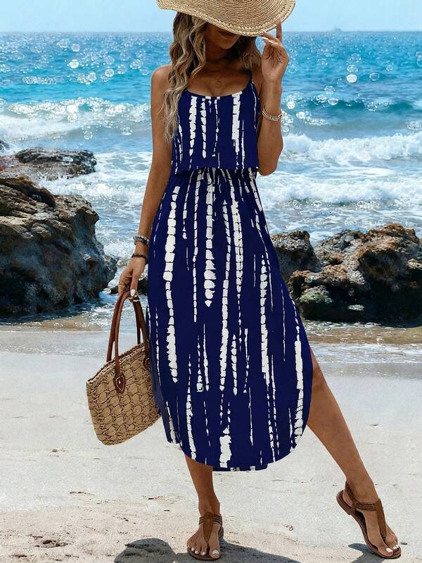 Vestido Midi Com Alças Finas E Estampa Tie Dye Resort