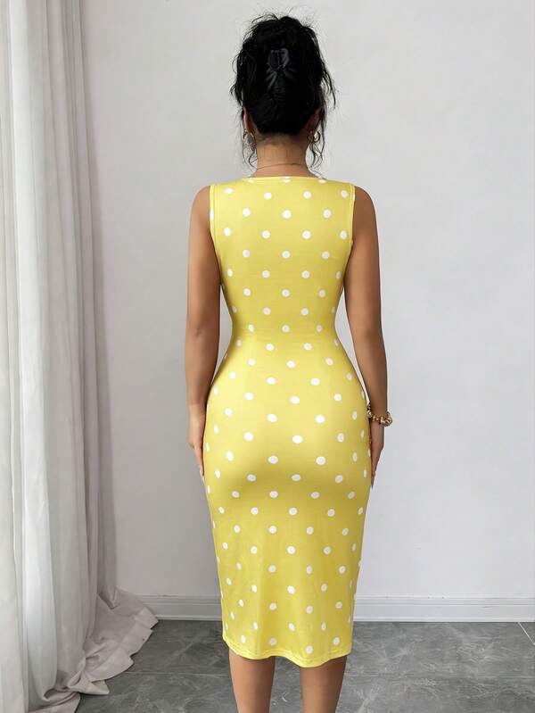 Vestido Midi Transpassado Com Faixa Estampa Poá