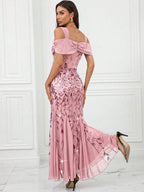 Vestido Longo Ombro Vazado Com Renda E Tule