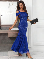 Vestido Longo Ombro Vazado Com Renda E Tule
