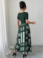 Vestido Midi Canelado Com Estampa Floral Evasê Casual