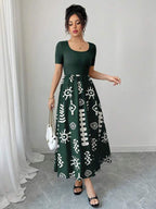 Vestido Midi Canelado Com Estampa Floral Evasê Casual