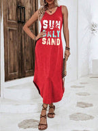 Vestido Midi Regata Com Fenda Lateral E Estampa Lettering