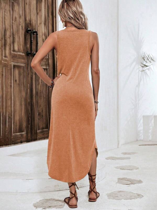 Vestido Midi Regata Com Fenda Lateral E Estampa Lettering