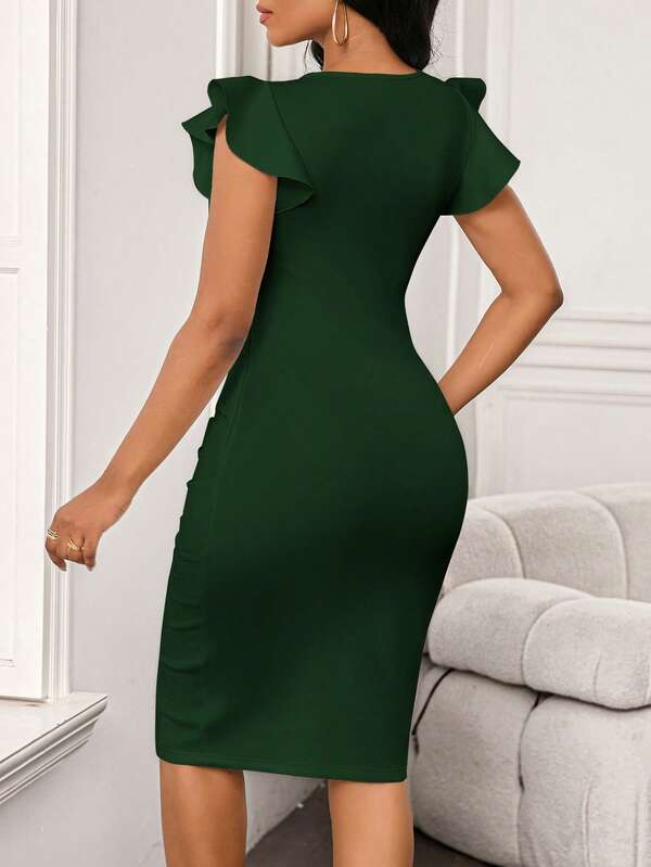 Vestido Midi Transpassado Com Babados E Drapeado