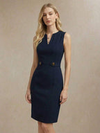 Vestido Midi Ajustado Com Decote V Minimalista