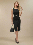 Vestido Midi Ajustado Com Fenda Estilo Minimalista