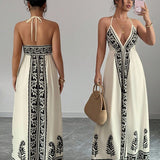 Vestido Longo Frente Única Estampado Estilo Resort