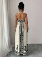 Vestido Longo Frente Única Estampado Estilo Resort