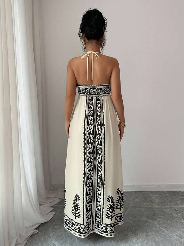 Vestido Longo Frente Única Estampado Estilo Resort