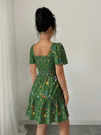 Vestido Curto Com Lastex E Manga Bufante Floral Boho