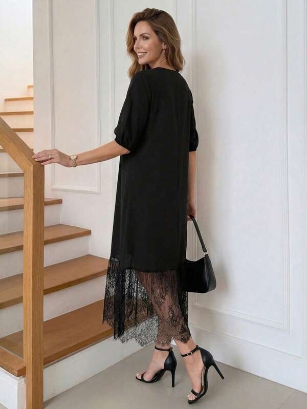 Vestido Midi Decote V Com Estampa Abstrata E Babados