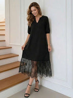 Vestido Midi Decote V Com Estampa Abstrata E Babados