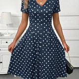 Vestido Midi Decote V Com Botões E Estampa Poá