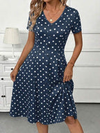 Vestido Midi Decote V Com Botões E Estampa Poá