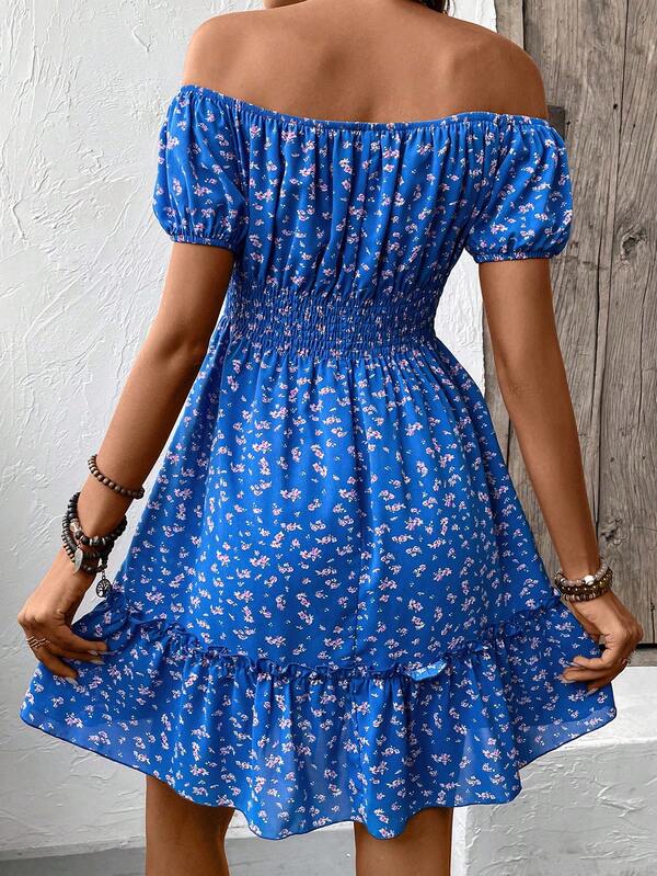 Vestido Curto Ombro A Ombro Com Lastex E Estampa Floral
