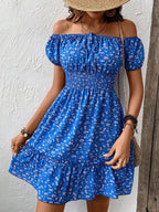 Vestido Curto Ombro A Ombro Com Lastex E Estampa Floral