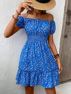Vestido Curto Ombro A Ombro Com Lastex E Estampa Floral