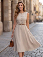 Vestido Midi Evasê Com Botões E Bolsos Frontais