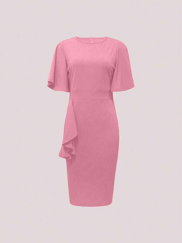 Vestido Midi Ajustado Com Babados Assimétricos