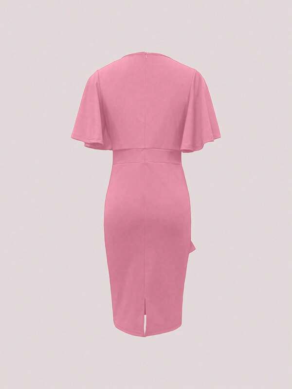 Vestido Midi Ajustado Com Babados Assimétricos