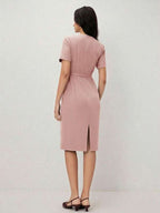 Vestido Midi Ajustado Com Cinto Estilo Minimalista