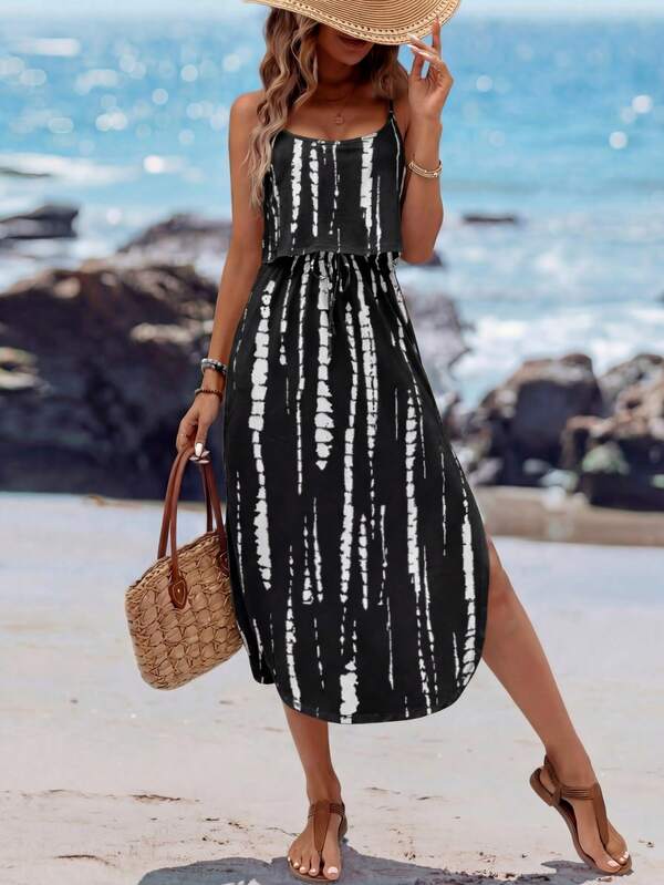 Vestido Midi Com Alças Finas E Estampa Tie Dye Resort
