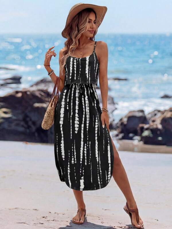 Vestido Midi Com Alças Finas E Estampa Tie Dye Resort
