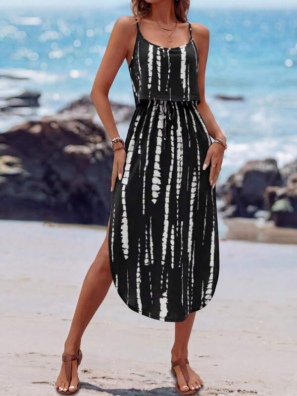 Vestido Midi Com Alças Finas E Estampa Tie Dye Resort