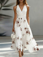 Vestido Longo Transpassado Acinturado Estampa Floral Elegante