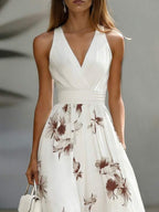 Vestido Longo Transpassado Acinturado Estampa Floral Elegante