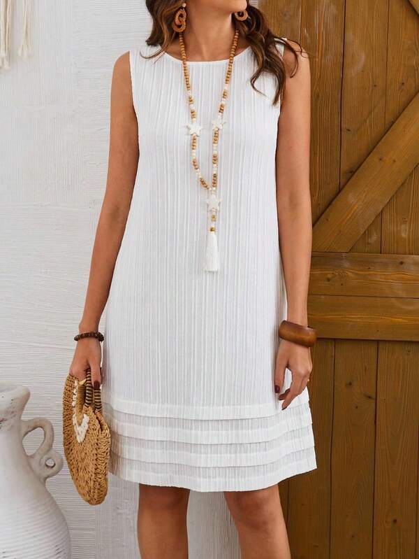 Vestido Curto Sem Mangas Estilo Minimalista Casual