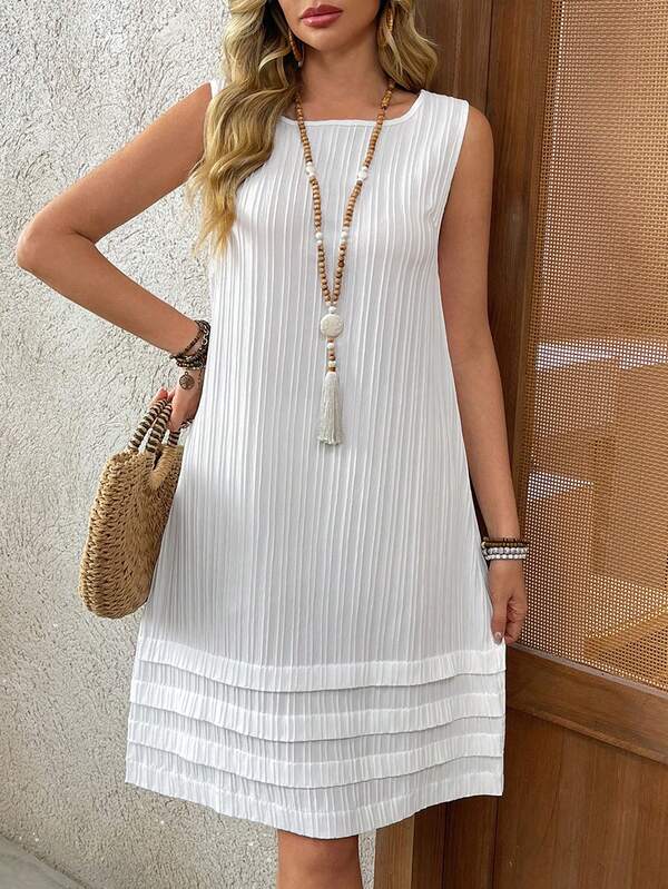 Vestido Curto Sem Mangas Estilo Minimalista Casual