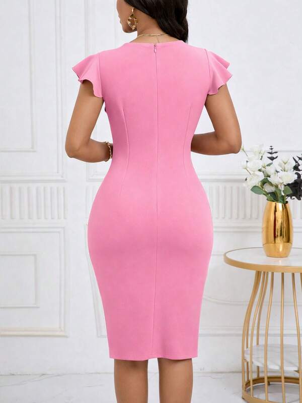 Vestido Midi Transpassado Com Botões Evasê