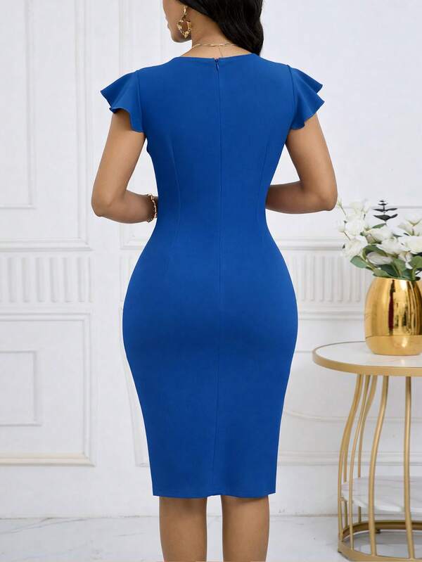Vestido Midi Transpassado Com Botões Evasê