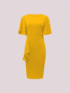 Vestido Midi Ajustado Com Babados Assimétricos