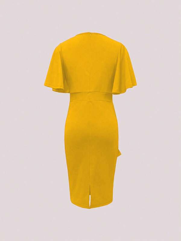 Vestido Midi Ajustado Com Babados Assimétricos