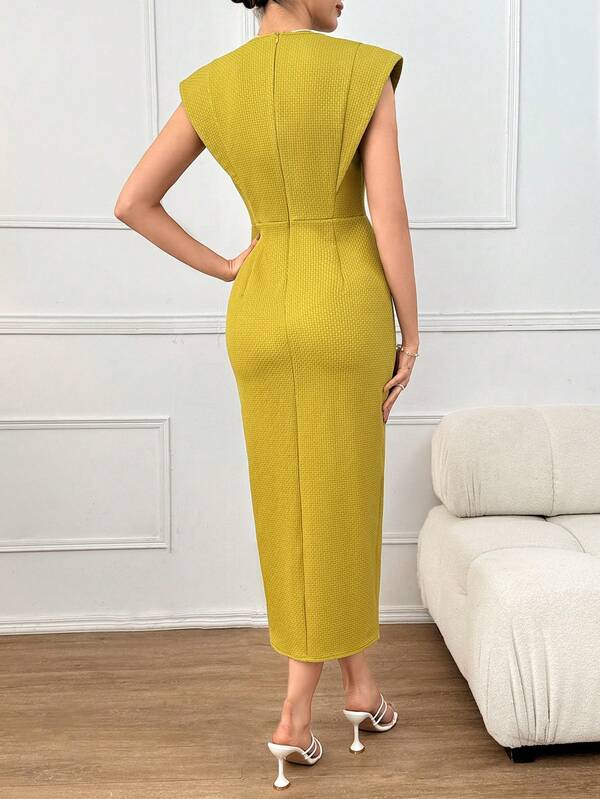 Vestido Midi Alfaiataria Com Gola Xale E Fenda