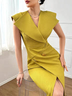Vestido Midi Alfaiataria Com Gola Xale E Fenda