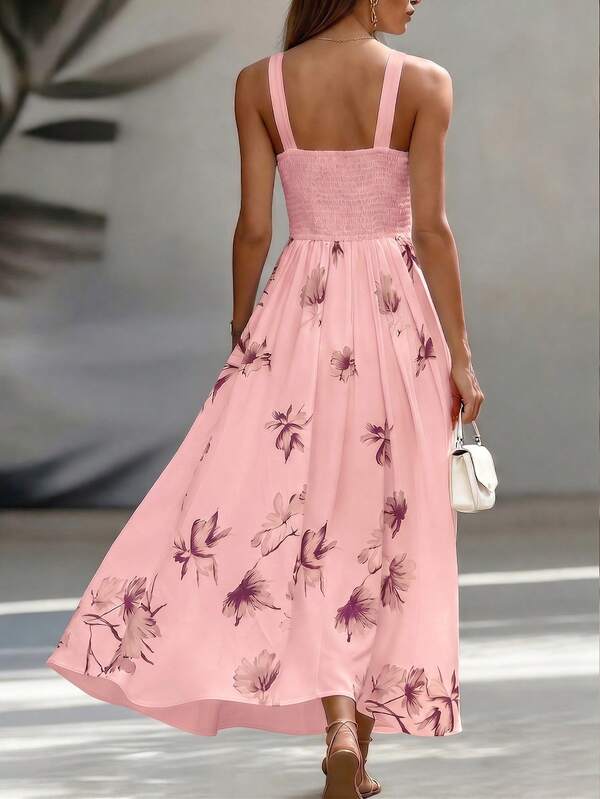 Vestido Longo Transpassado Acinturado Estampa Floral Elegante