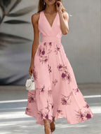 Vestido Longo Transpassado Acinturado Estampa Floral Elegante