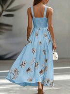 Vestido Longo Transpassado Acinturado Estampa Floral Elegante