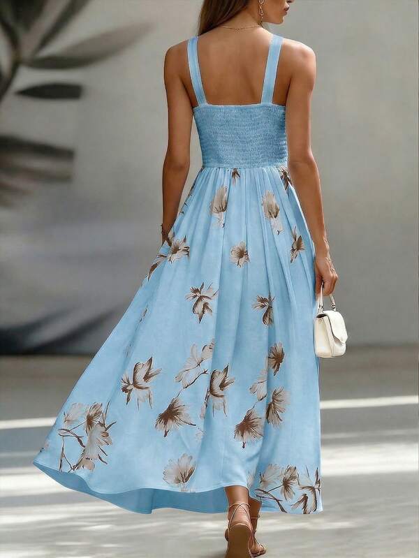 Vestido Longo Transpassado Acinturado Estampa Floral Elegante