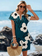 Vestido Curto Com Estampa Listrada E Manga Curta Casual