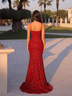 Vestido Longo Com Paetês E Fenda Frontal Profunda