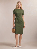 Vestido Midi Ajustado Com Cinto Estilo Minimalista