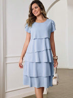 Vestido Midi Com Babados Em Camadas E Manga Curta