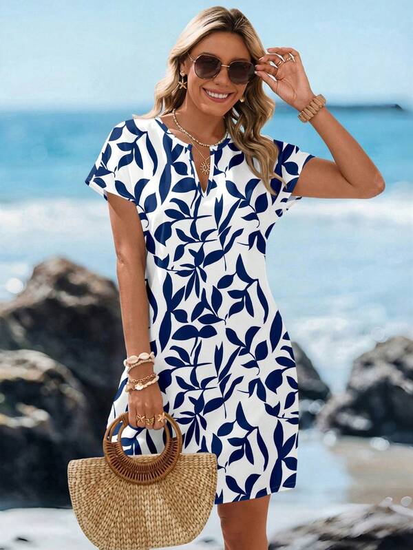 Vestido Curto Com Estampa Floral Abstrata Estilo Resort