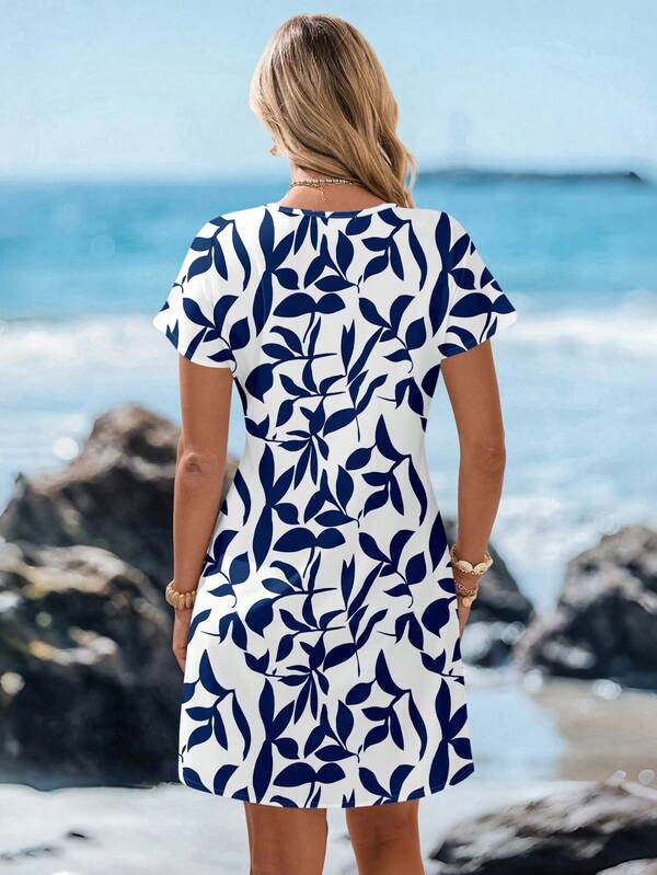 Vestido Curto Com Estampa Floral Abstrata Estilo Resort