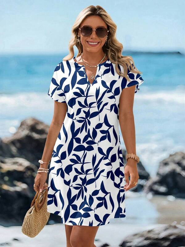Vestido Curto Com Estampa Floral Abstrata Estilo Resort
